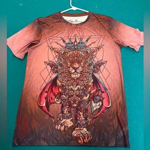 Graphic Lion Print Short Sleeve Tee - Red